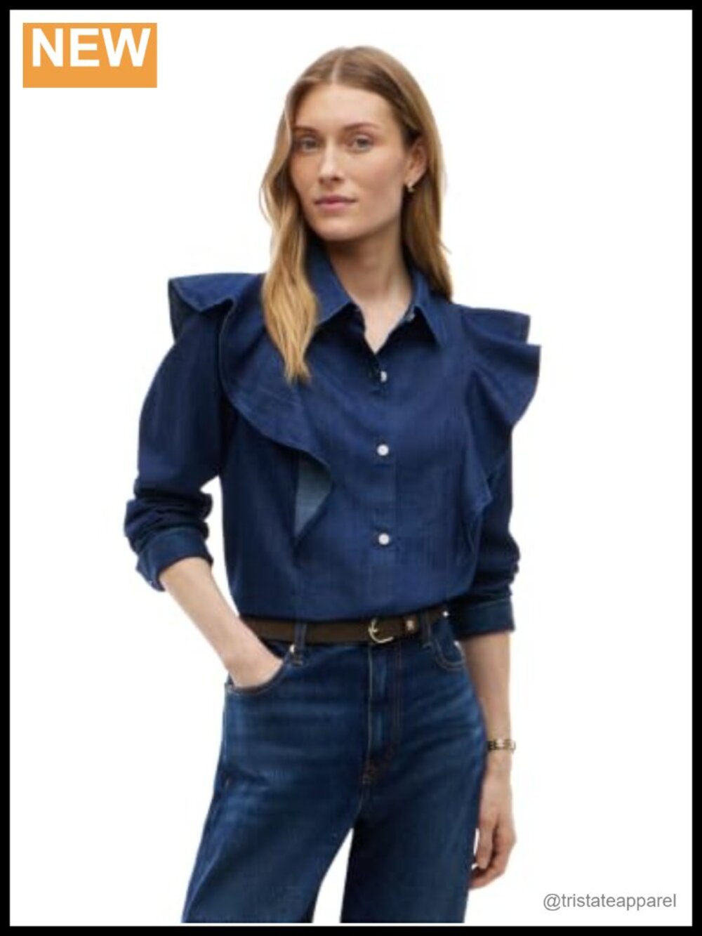 Women's Long Sleeve Denim Blouse Button Down Cotton Shirt